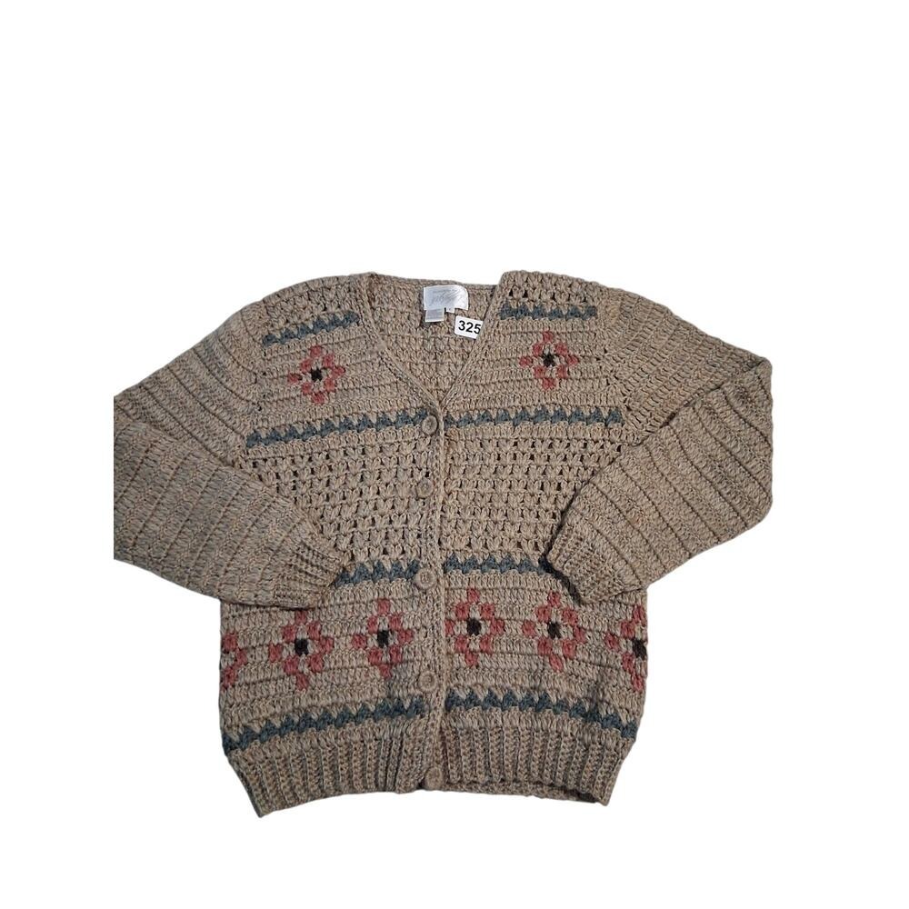 Y2k VTG Lord‎ & Taylor Wool Women size L Grandpa Fisherman Grannycore Cardigan - Picture 10 of 13